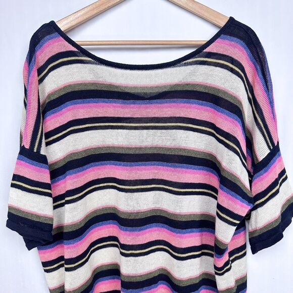Talbots Striped Linen Dolman Short Sleeve Sweater Size 3X Pink Ivory Multi Knit - Picture 10 of 10